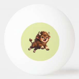 Bolinha De Ping Pong Bisão Adorável Correndo Alegremente com um Sorriso