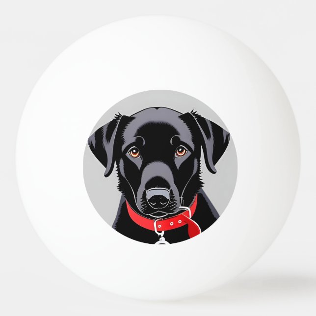 Bolinha De Ping Pong Black Labrador com Red Collar (Frente)