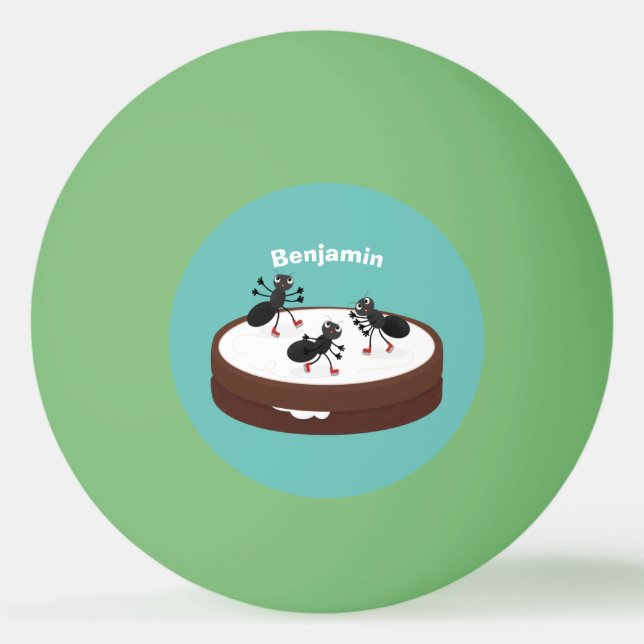 Bolinha De Ping Pong Boas formigas patinando em desenho de biscoito (Frente)