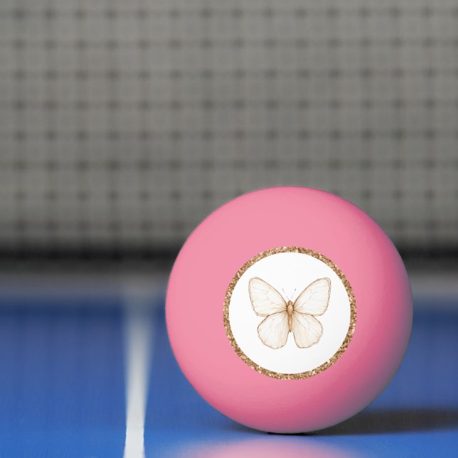 Bolinha De Ping Pong Borboleta Branca Brilho Falso Dourado   (Líquido)