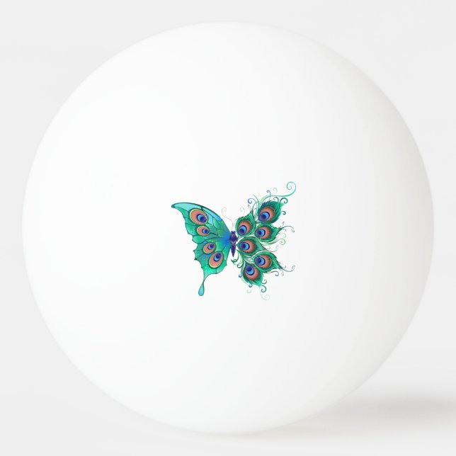 Bolinha De Ping Pong Borboleta com Penas de Pavão Verde (Frente)