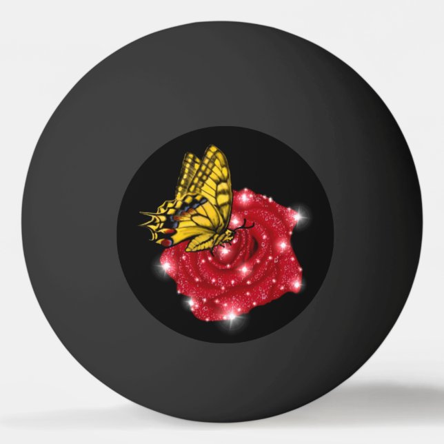 Bolinha De Ping Pong Borboleta em rosa vermelha com estrelas e gotas de (Frente)
