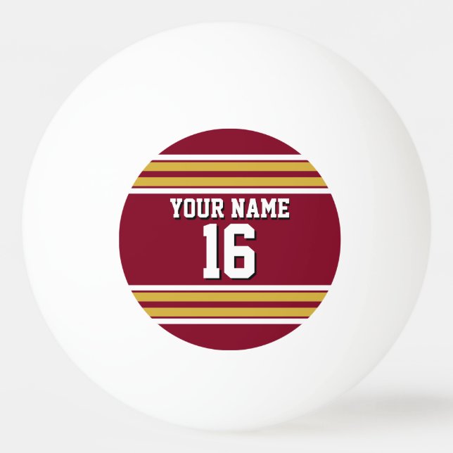 Bolinha De Ping Pong Borgonha com Dourada Equipe de Stripes Brancas Jer (Frente)