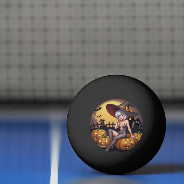 Bolinha De Ping Pong Bruxa do Dia das Bruxas Verdes no Jack O-Lanterna (Líquido)