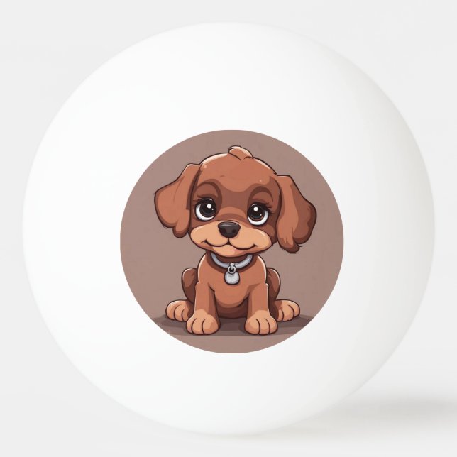 Bolinha De Ping Pong Cãozinho castanho-branco (Frente)