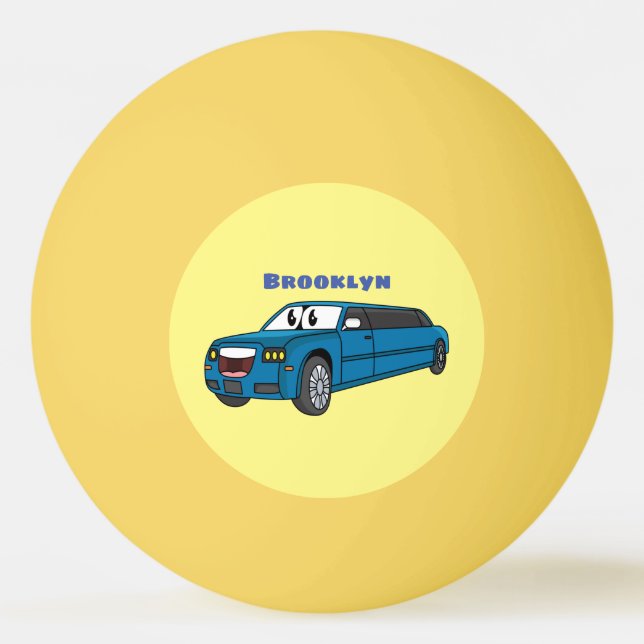 Bolinha De Ping Pong Caricatura azul-limusine e feliz (Frente)