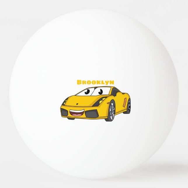 Bolinha De Ping Pong Carro esportivo amarelo desenho animado fofo feliz (Frente)