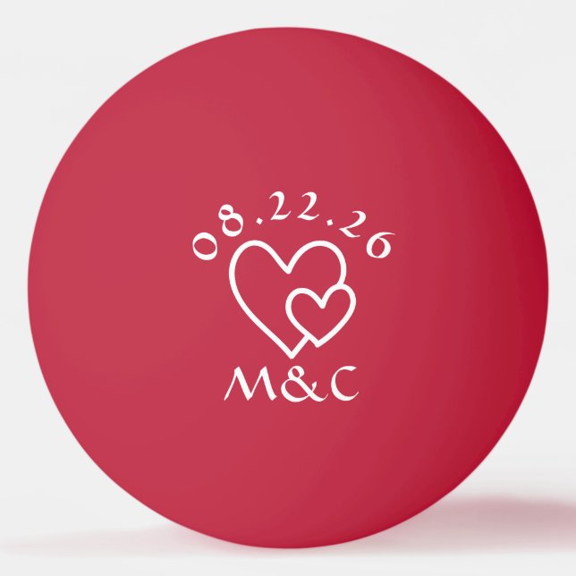 Bolinha De Ping Pong Casamento de Monograma Vermelho (Frente)