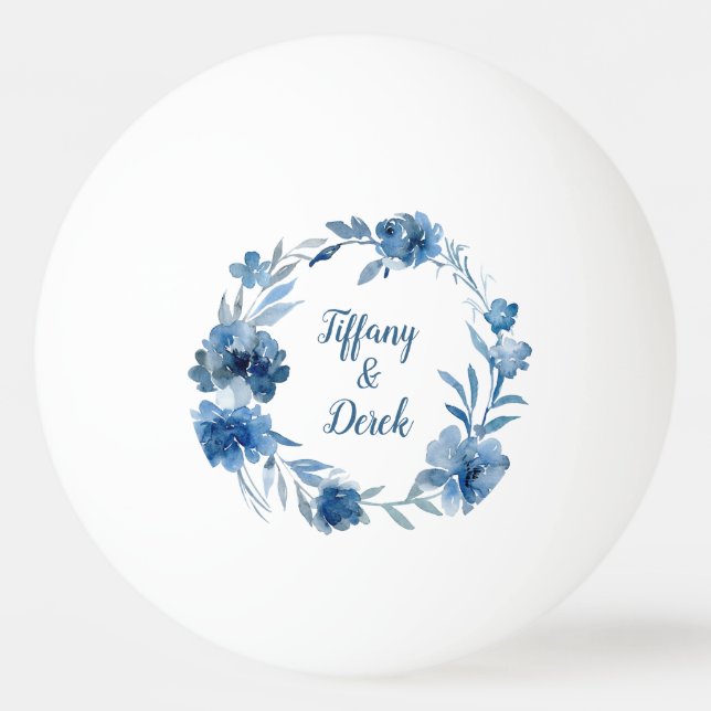 Bolinha De Ping Pong Casamento Floral Blue Watercolor (Frente)