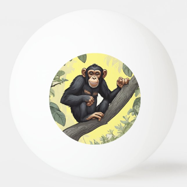 Bolinha De Ping Pong Chimpanzé bonito nas saudações do galho (Frente)