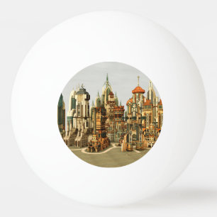 Bolinha De Ping Pong Cidade de Fantasia Futurista Arte de Horizonte de