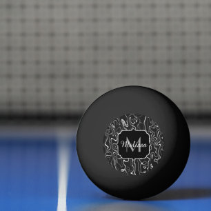 Bolinha De Ping Pong Cinza branca preta damascus abstrato swirls Monogr