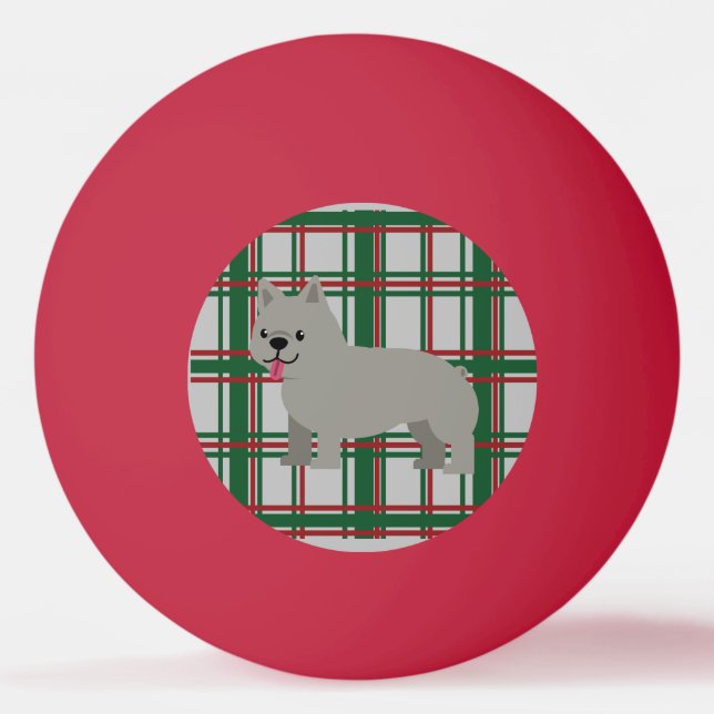 Bolinha De Ping Pong Cinza do Buldogue Francês, Xadrez de Natal (Frente)
