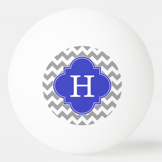 Bolinha De Ping Pong Cinza White Chevron Cobalt Blue Quatrefoil Monogra (Frente)