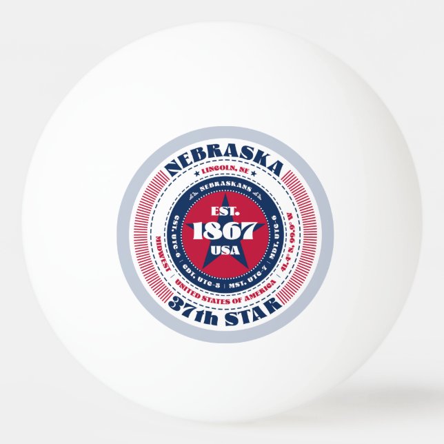 Bolinha De Ping Pong Círculo Vermelho, Branco e Azul do Nebraska (Frente)