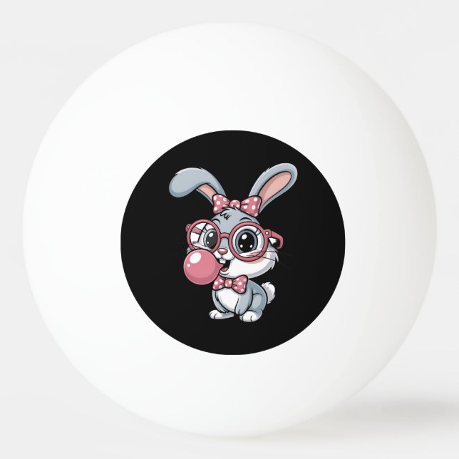 Bolinha De Ping Pong Coelho Fofo com Óculos Soprando Chiclete (Frente)