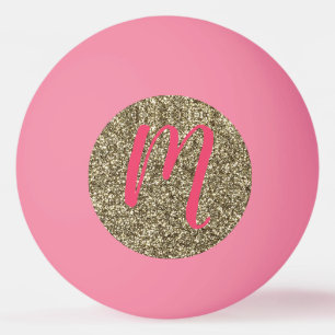 Bolinha De Ping Pong Cor-de-rosa elegante e ouro do brilho Monogrammed