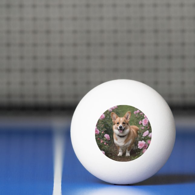 Bolinha De Ping Pong Corgi Nas Rosas Cor-de-Rosa, (Líquido)