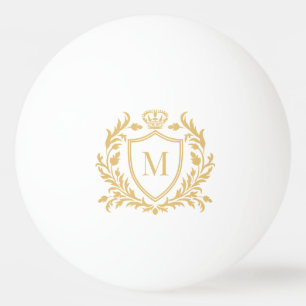 Bolinha De Ping Pong Coroa Monograma de Brasão Heráldico Dourado