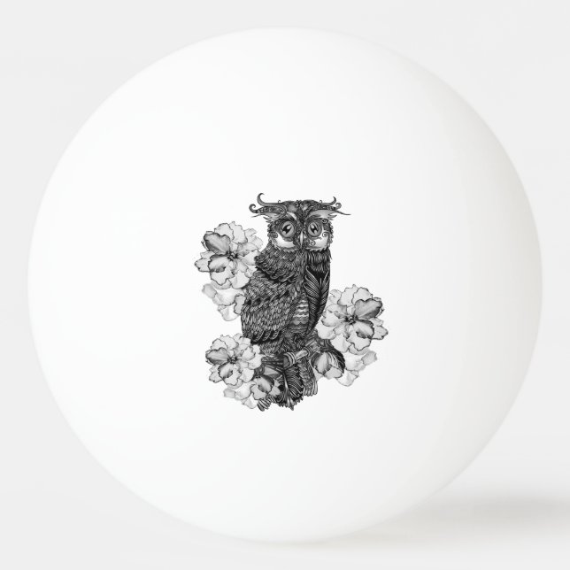 Bolinha De Ping Pong Coruja cinzenta no galho (Frente)