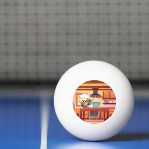 Bolinha De Ping Pong Cozinhar de coruja de chef em cozinha