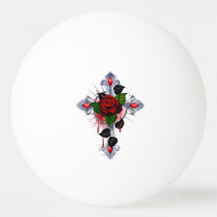 Bolinha De Ping Pong Cruz de Prata com Rosa vermelha