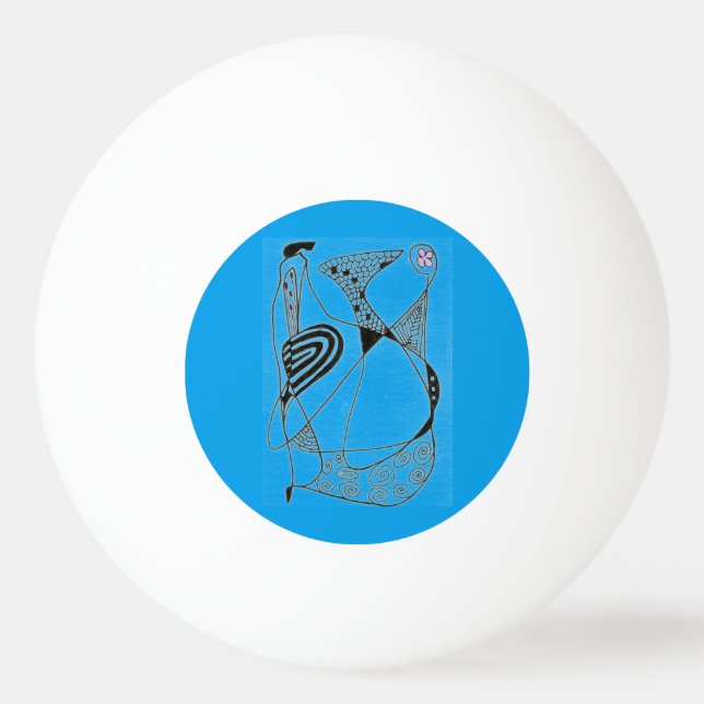 Bolinha De Ping Pong "Dancing Hen on blue" Abstrato Ping Pong Ball (Frente)