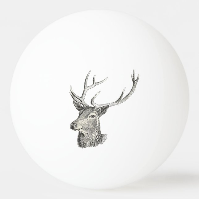 Bolinha De Ping Pong Deer Buck Head com Antlers Black and White Art (Frente)