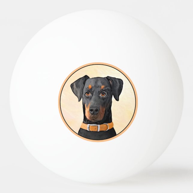 Bolinha De Ping Pong Doberman Pinscher Pintura Original Descortada (Frente)