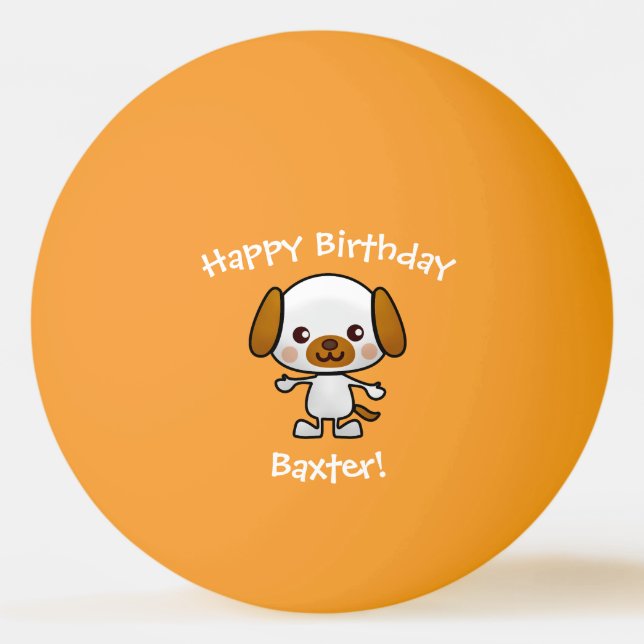 Bolinha De Ping Pong Dog Happy Birthday - Nome Personalizado Presente (Frente)