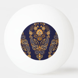 Bolinha De Ping Pong Dourado e azul, padrão floral sem costura.