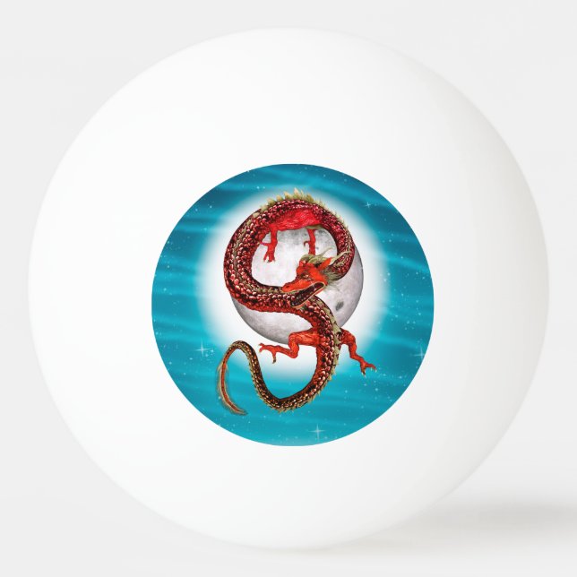 Bolinha De Ping Pong Dragão Lua Vermelha Arte de Fantasia Celestial (Frente)