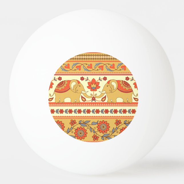 Bolinha De Ping Pong Elefantes étnicos, flores, padrão contínuo. (Frente)