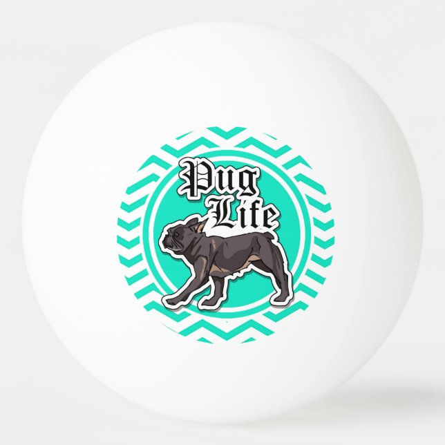 Bolinha De Ping Pong Engraçado Pug; Aqua Chevron (Frente)