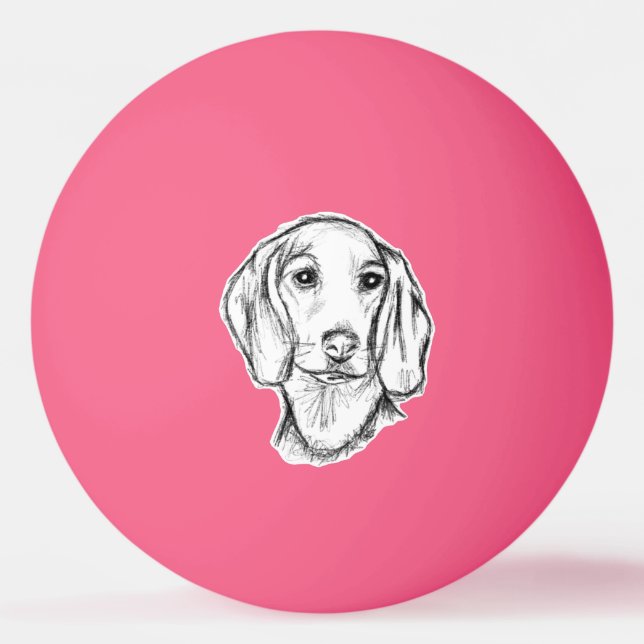 Bolinha De Ping Pong esboço desenhado pela mão preto, cachorrinho branc (Frente)
