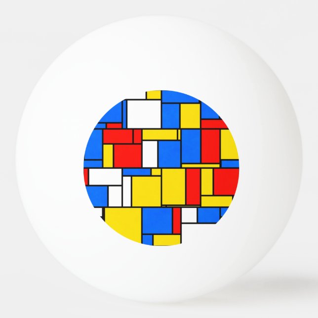Bolinha De Ping Pong Estilo Inspirado Mondrian Padrão Amarelo Vermelho  (Frente)