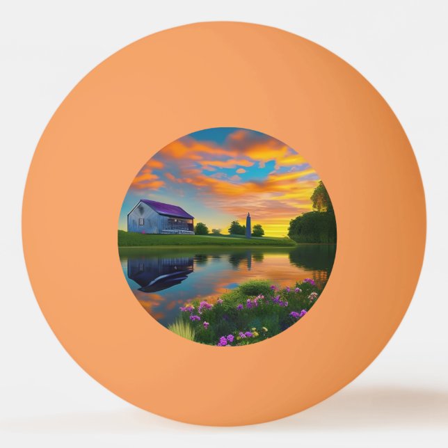 Bolinha De Ping Pong Farmhouse Purple Telhado Pond em Sunrise (Frente)