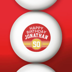 Bolinha De Ping Pong Feliz Aniversário de Esportes com Vermelho Dourad