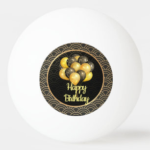 Bolinha De Ping Pong Feliz aniversário, elegante preto e ouro,