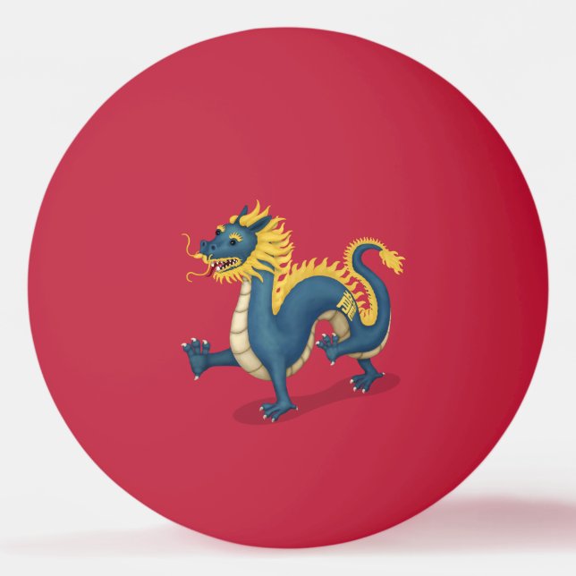 Bolinha De Ping Pong "Feliz ano novo" em chinês Vermelho Dragão 2024 (Frente)