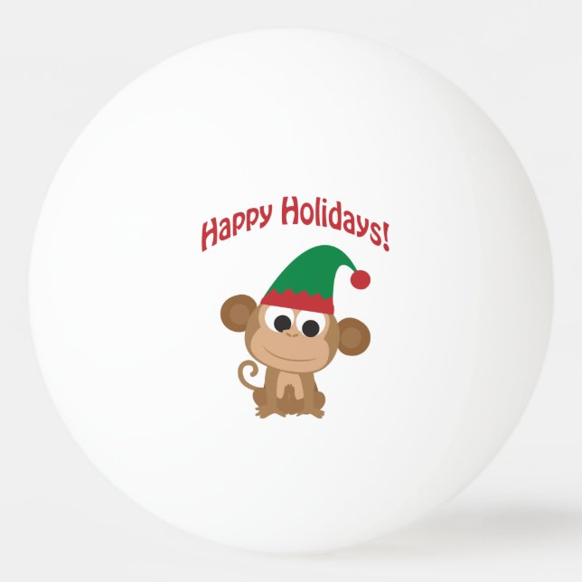 Bolinha De Ping Pong Feliz Feriados! Monkey Christmas Elf (Frente)