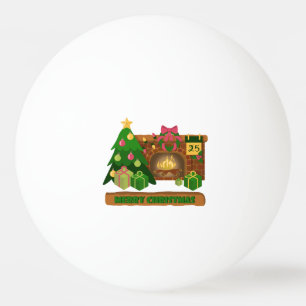 Bolinha De Ping Pong Feliz Natal perto da árvore de Natal de lareira bo