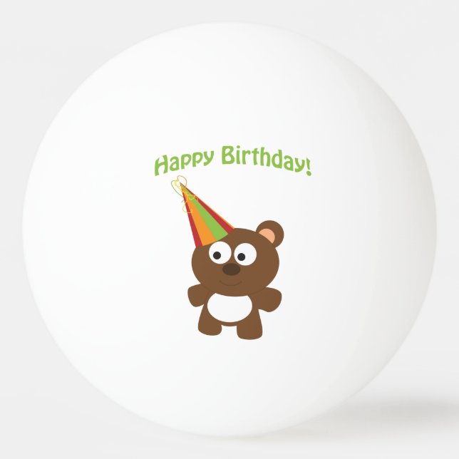 Bolinha De Ping Pong Feliz Urso de Aniversário (Frente)