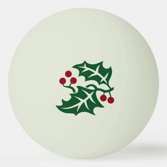 Bolinha De Ping Pong Feriado de Natal Green Holly e Red Berries (Frente)