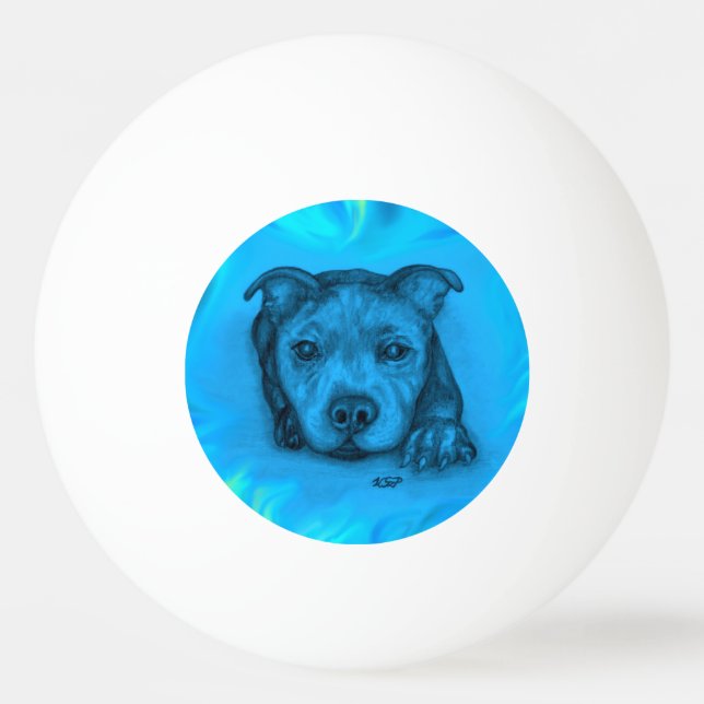 Bolinha De Ping Pong Filhote Staffy Azul (Frente)