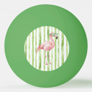 Bolinha De Ping Pong Flamingo Rosa com Óculos-de-Sol em faixas verdes