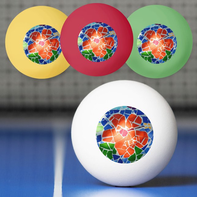 Bolinha De Ping Pong Flor Vermelho Mosaico Colorido (Criador carregado)
