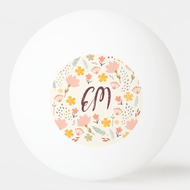 Bolinha De Ping Pong Flores Monogramas Boho (Frente)