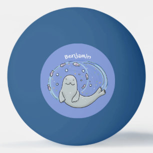 Bolinha De Ping Pong Foca-branca e ilustração de desenho animado de a