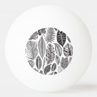 Bolinha De Ping Pong Folhas exóticas, preto e branco floral vintage.